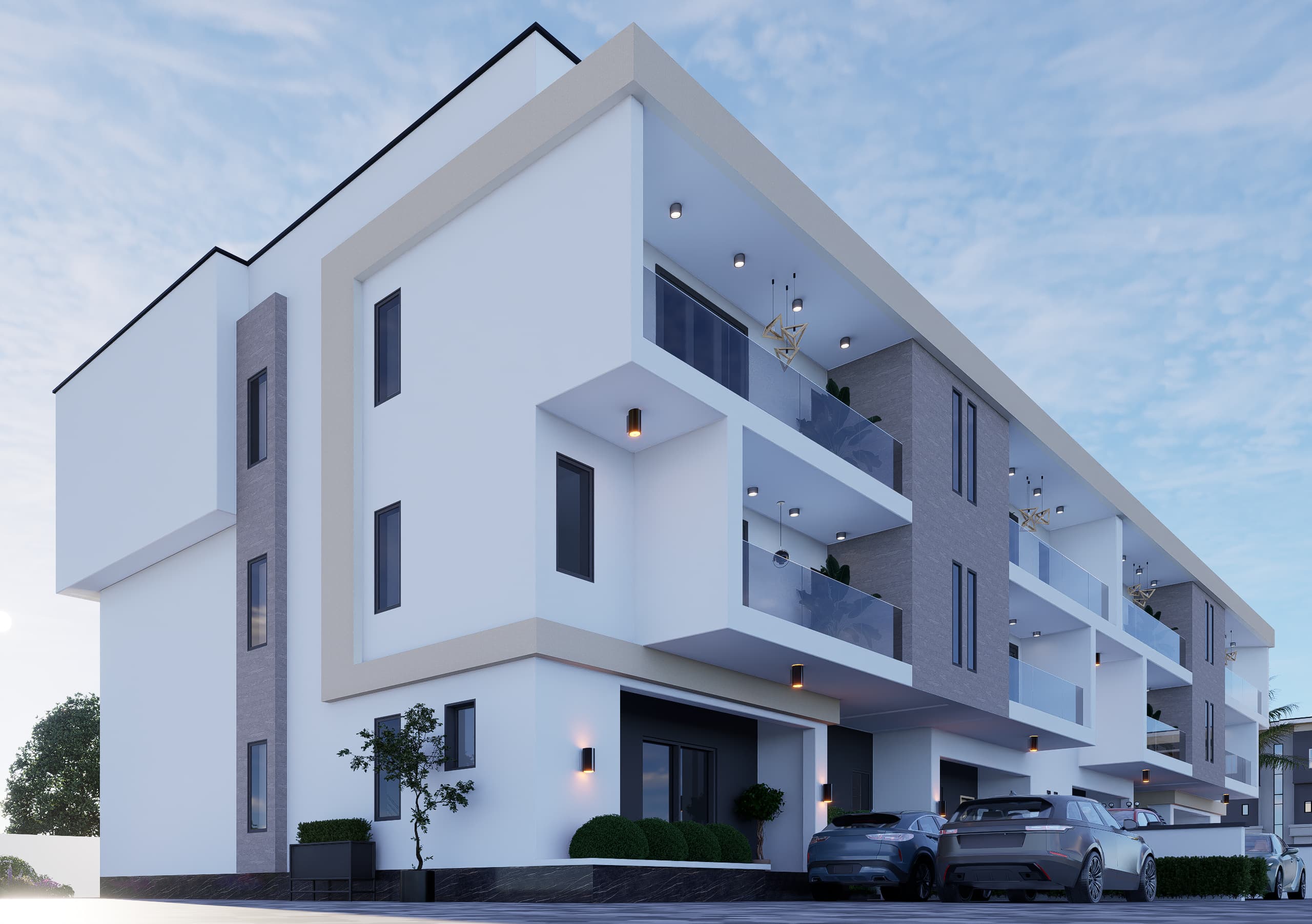 Apartment building at dusk, Abuja